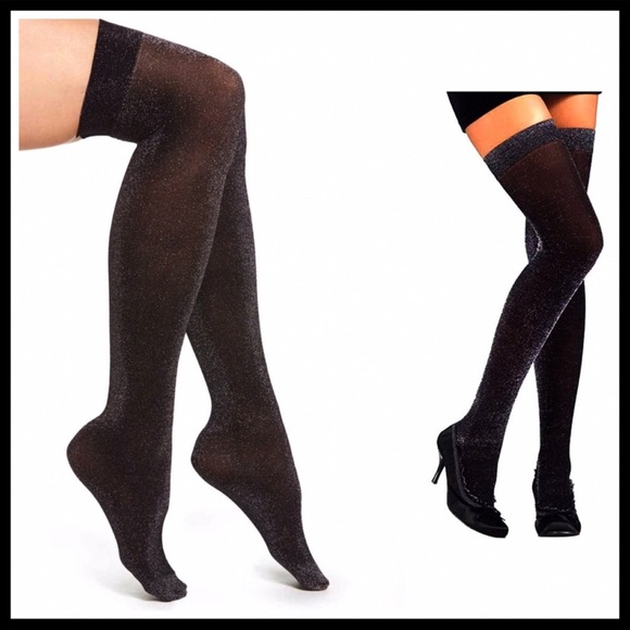BLACK OVER THE KNEE TALL SPARKLE BOOT SOCKS - Picture 4 of 8